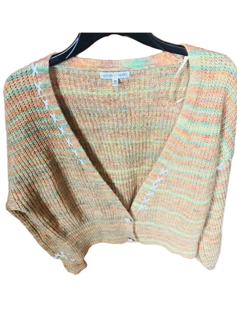 Woven Heart Women’s Button Front Cropped Colorful Cardigan Sweater Size M
